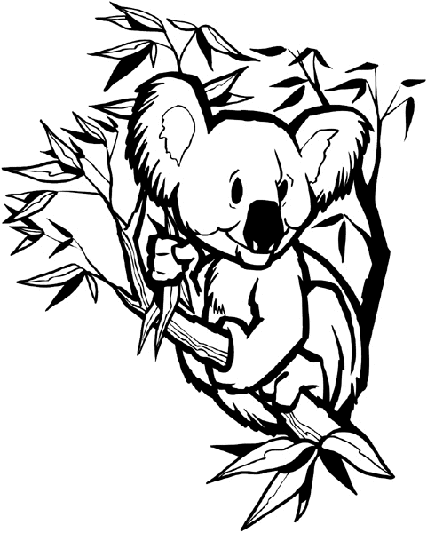Koala Bear in a tree vinyl sticker. Customize on line. Animals Insects Fish 004-0828 